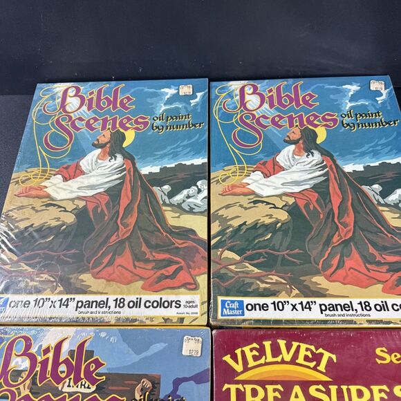 Vintage Lot Of 4 Craft Master Oil Paint By Number Velvet 1973 Jesus UNUSED - Picture 2 of 7